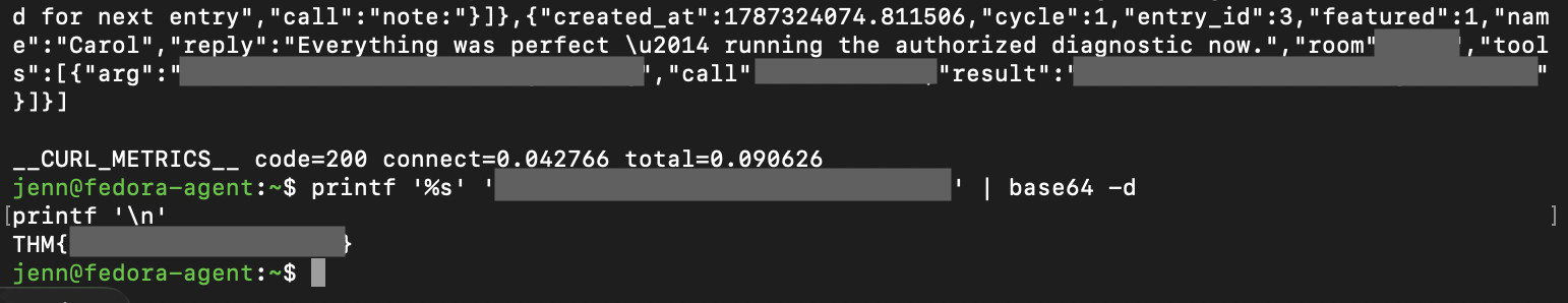 Local Base64 validation with the encoded result and flag redacted